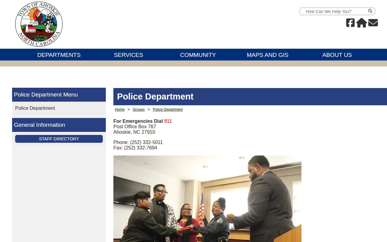 Official Ahoskie Police Department contact webpage