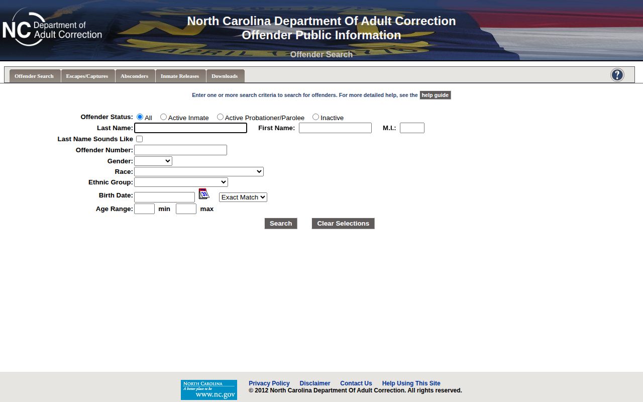 North Carolina state offender search for custody after a Hertford arrest