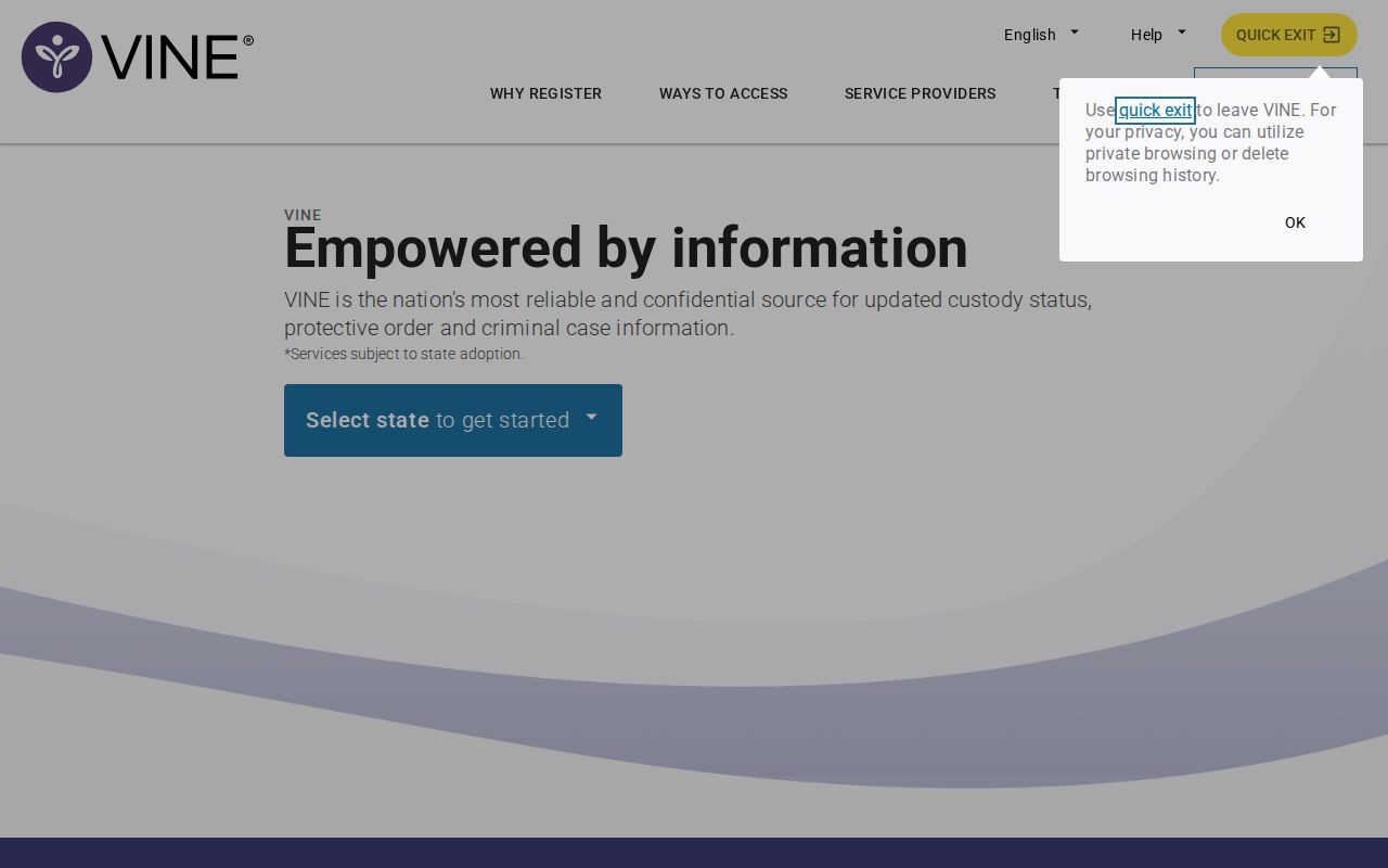 VINELink state and county custody search interface